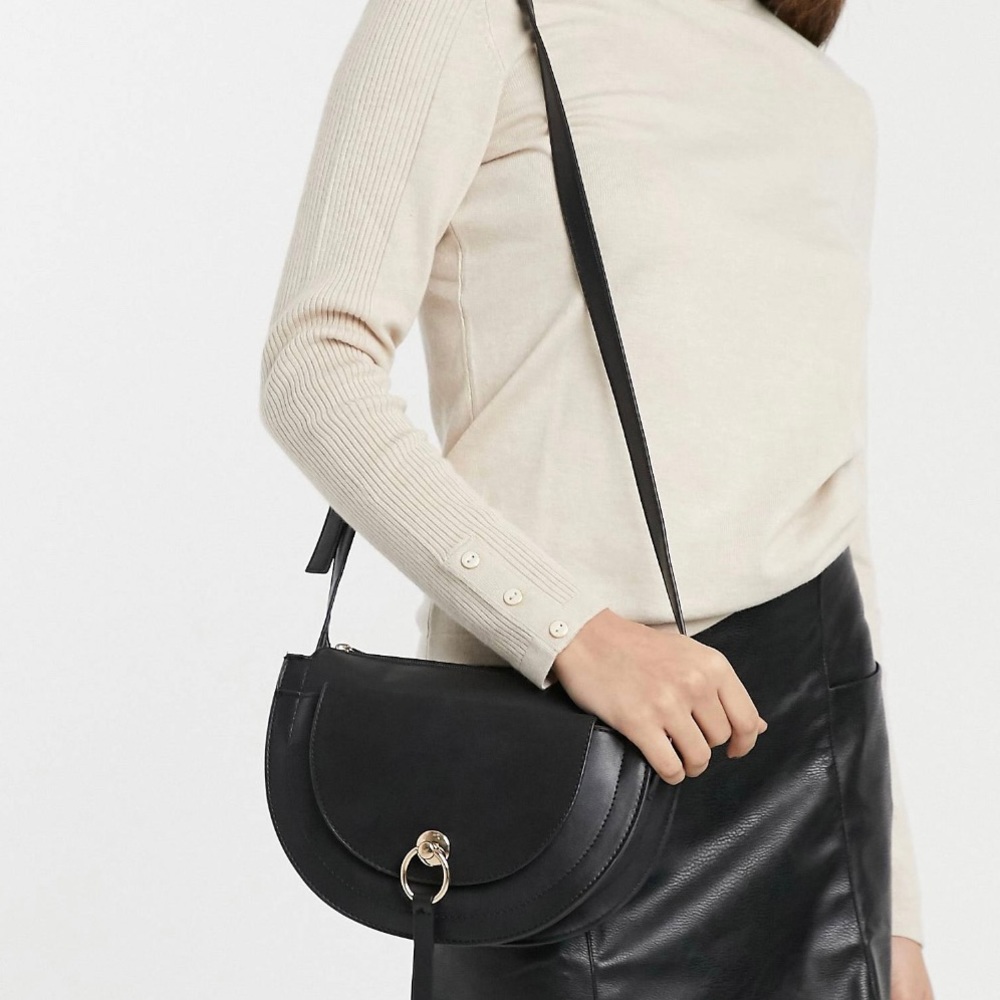 Warehouse half moon crossed body bag in black leather